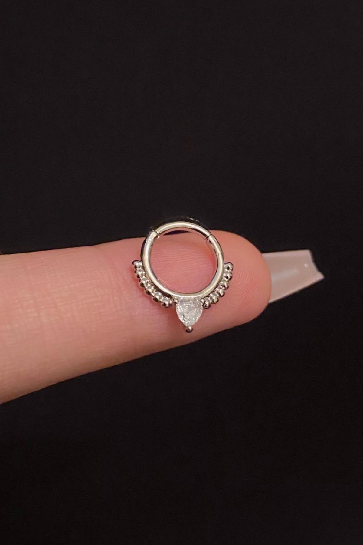 Kadın Kilitli Kalp Figürlü Zirkon Taşlı Daith Rook Septum Halka Çelik Piercing