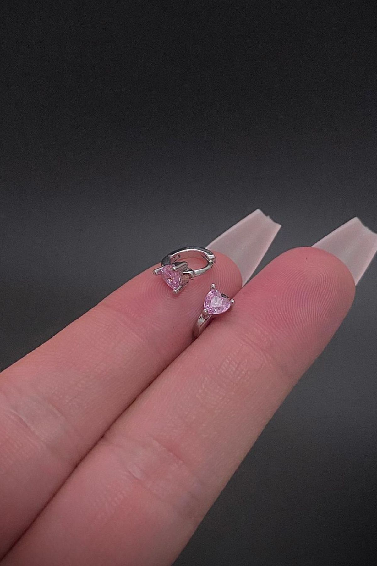 Kadın Kalp Figürlü Mor Taşlı Tragus Helix Kıkırdak Çelik Halka Piercing
