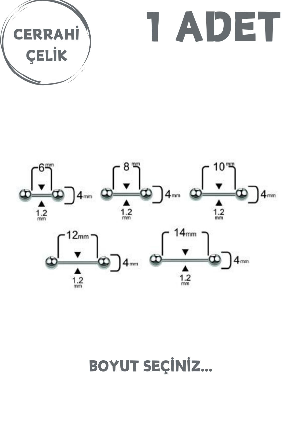 Cerrahi Çelik 4mm Toplu Düz Barlı Tragus Helix Kıkırdak Lobe Piercing