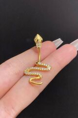Kadın Gold Zirkon Taşlı Yılan Figürlü Çelik Göbek Piercing