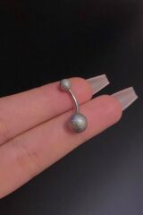 Kadın Gümüş Renk Cancanlı Detaylı Çelik Göbek Piercing