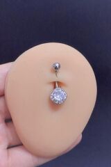 Kadın Gümüş Zirkon Taşlı Çelik Göbek Piercing