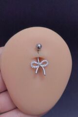 Kadın Gümüş Zirkon Taşlı Fiyonk Figürlü Çelik Göbek Piercing
