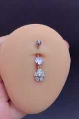 Kadın Gümüş Sallantılı Zirkon Taşlı Çiçek Figürlü Çelik Göbek Piercing