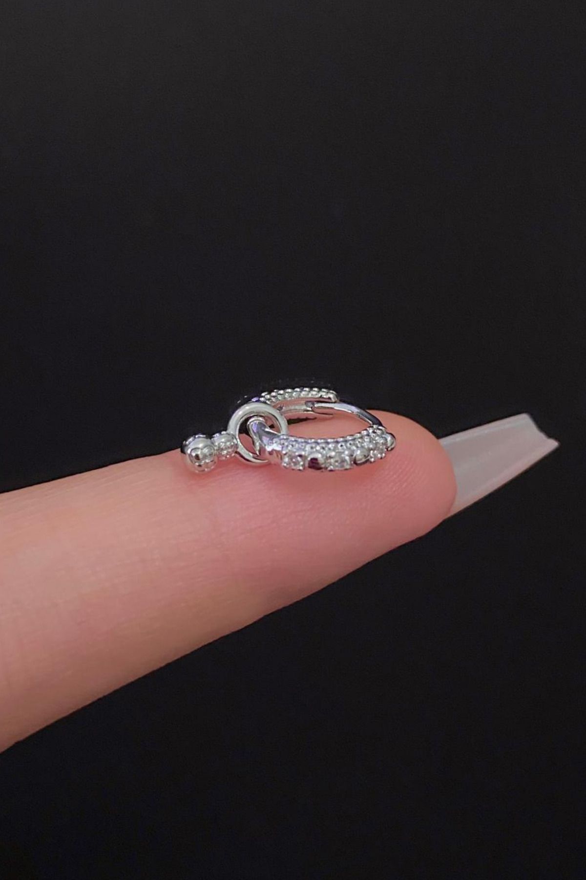 Kadın Mineli Zirkon Taşlı Tragus Helix Kıkırdak Sallantılı Çelik Halka Piercing