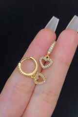 Kadın Kalp Figür Zirkon Taşlı Tragus Helix Kıkırdak Sallantılı Çelik Halka Piercing