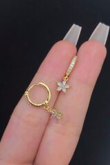 Kadın Çiçek Figür Zirkon Taşlı Tragus Helix Kıkırdak Sallantılı Çelik Halka Piercing