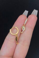 Kadın Deniz Atı Figür Zirkon Taşlı Tragus Helix Kıkırdak Sallantılı Çelik Halka Piercing
