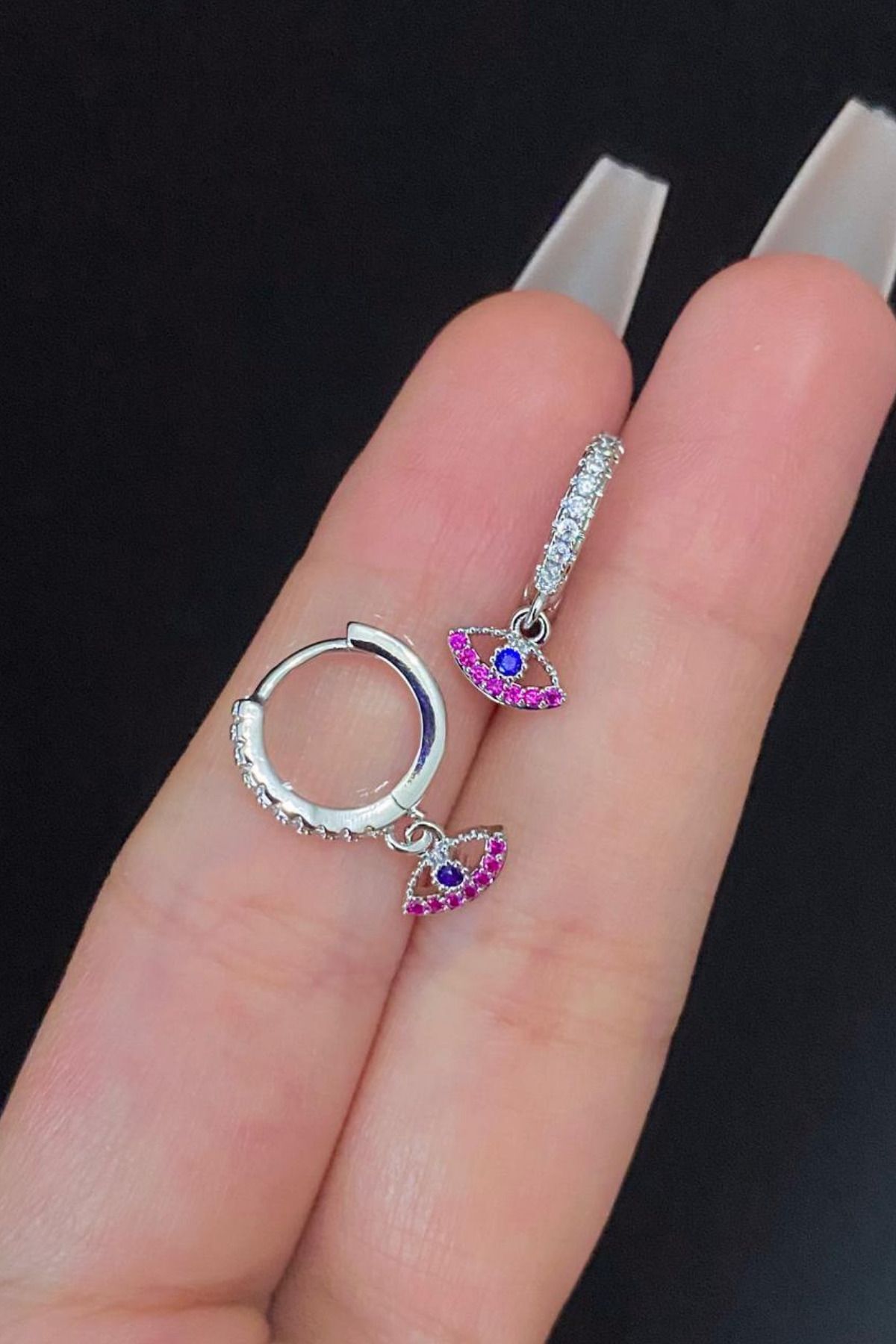 Kadın Göz Figür Zirkon Taşlı Tragus Helix Kıkırdak Sallantılı Çelik Halka Piercing