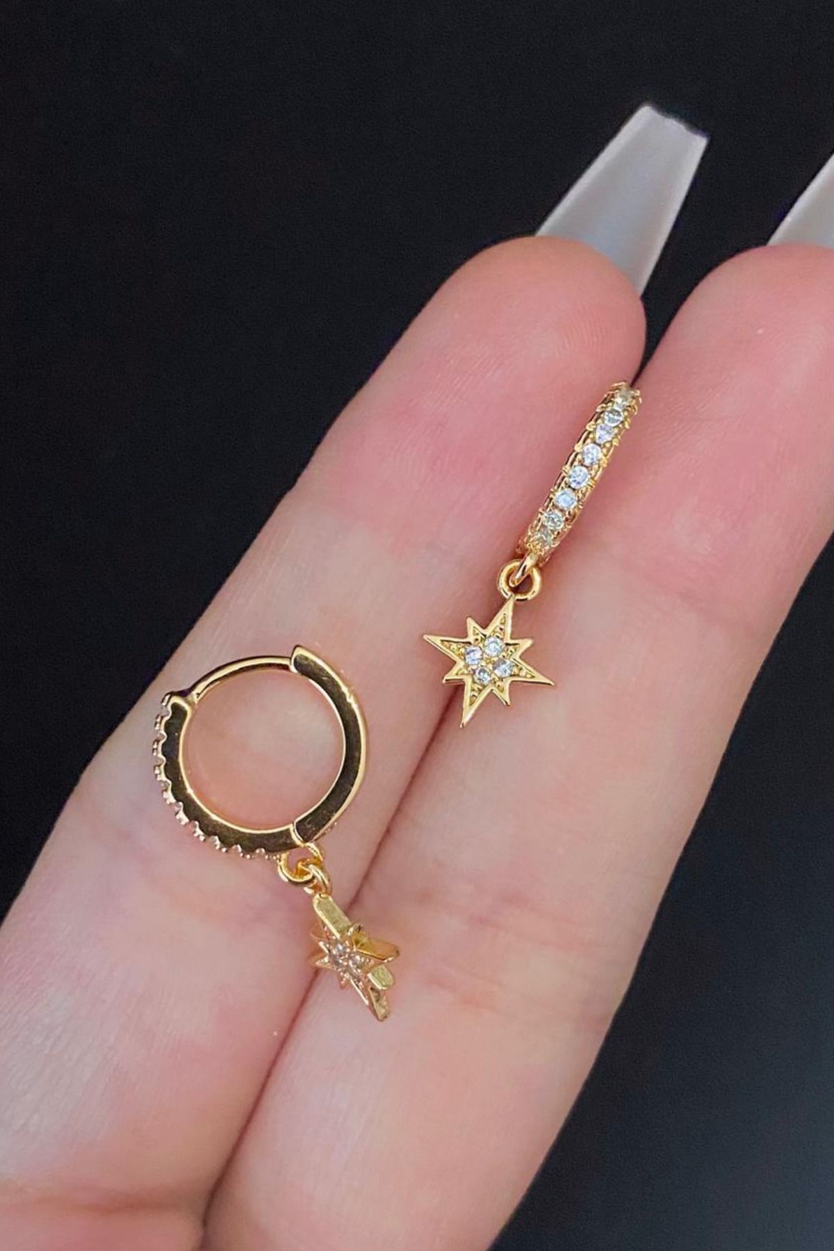 Kadın Kuzey Yıldız Zirkon Taşlı Tragus Helix Kıkırdak Sallantılı Çelik Halka Piercing