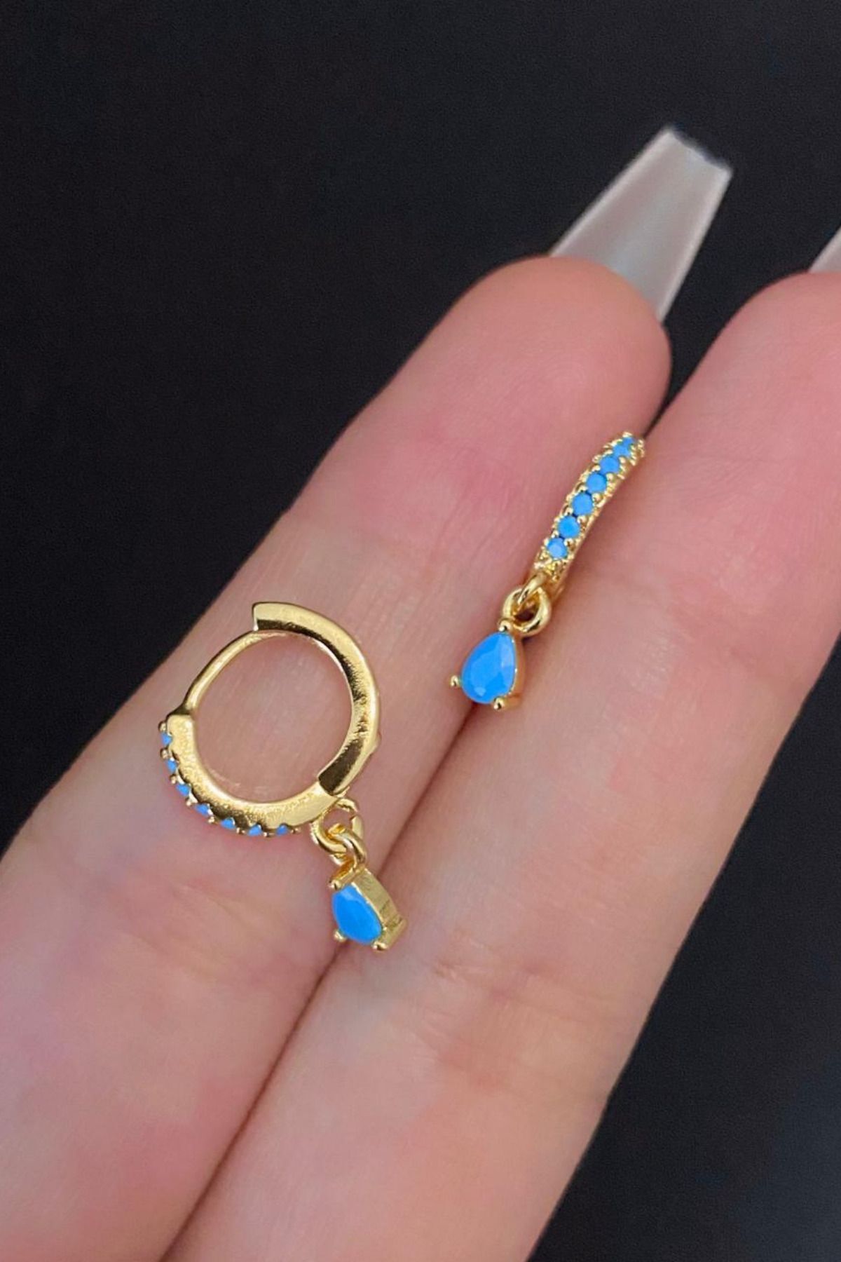 Kadın Turkuaz Zirkon Taşlı Tragus Helix Kıkırdak Sallantılı Çelik Halka Piercing
