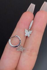 Kadın Kelebek Figürlü Zirkon Taşlı Tragus Helix Kıkırdak Çelik Halka Piercing
