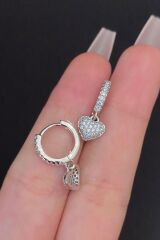 Kadın Kalp Figürlü Zirkon Taşlı Tragus Helix Kıkırdak Çelik Halka Piercing