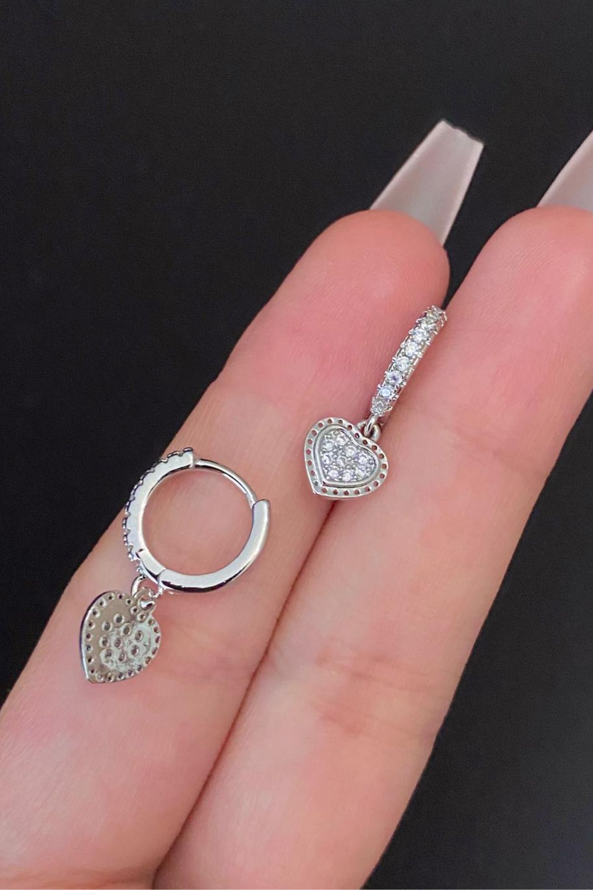 Kadın Kalp Figürlü Taşlı Tragus Helix Kıkırdak Çelik Halka Piercing