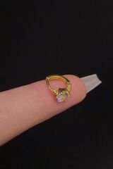 Kadın Gold Büyük Zirkon Taşlı Tragus Helix Kıkırdak Çelik Halka Piercing 6mm
