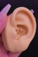 Kadın Kilitli Damla Zirkon Taşlı Daith Rook Septum Halka Çelik Piercing