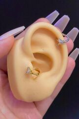 Kadın Kelebek Figürlü Zirkon Taşlı Tragus Helix Daith Kıkırdak Halka Çelik Piercing