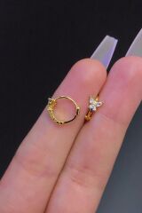 Kadın Kelebek Figürlü Zirkon Taşlı Tragus Helix Daith Kıkırdak Halka Çelik Piercing