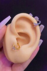 Kadın Kelebek Figürlü Pembe Zirkon Taşlı Tragus Helix Daith Kıkırdak Halka Çelik Piercing