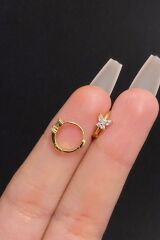 Kadın Kelebek Figürlü Pembe Zirkon Taşlı Tragus Helix Daith Kıkırdak Halka Çelik Piercing