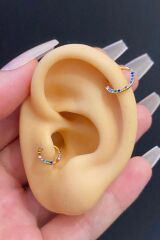 Kadın Kilitli Renkli Zirkon Taşlı Tragus Helix Daith Kıkırdak Halka Çelik Piercing