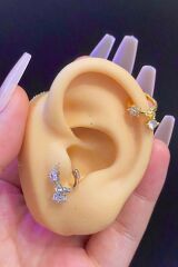 Kadın Çiçek Zirkon Taşlı Tragus Helix Kıkırdak Sallantılı Halka Çelik Piercing