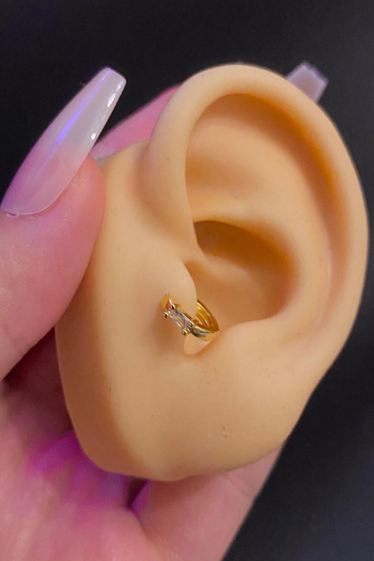 Kadın Baget Zirkon Taşlı Tragus Helix Kıkırdak Halka Çelik Piercing