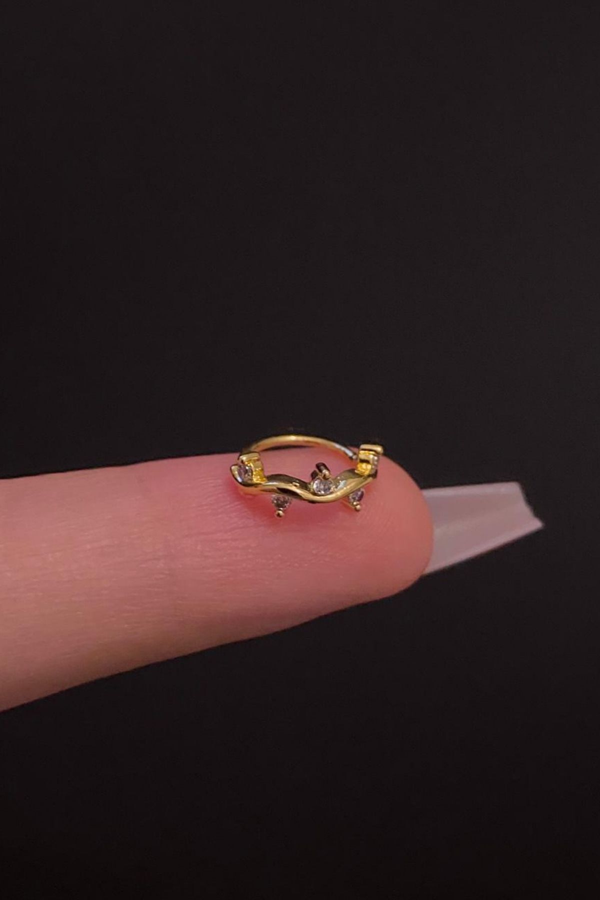 Kadın Zirkon Taşlı Daith, Septum ve Kıkırdak Halka Çelik Piercing