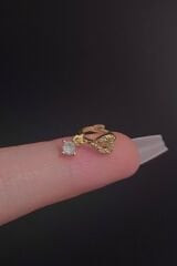 Kadın Kalp Figürlü Sallantılı Zirkon Taşlı Tragus Helix Kıkırdak Halka Çelik Piercing