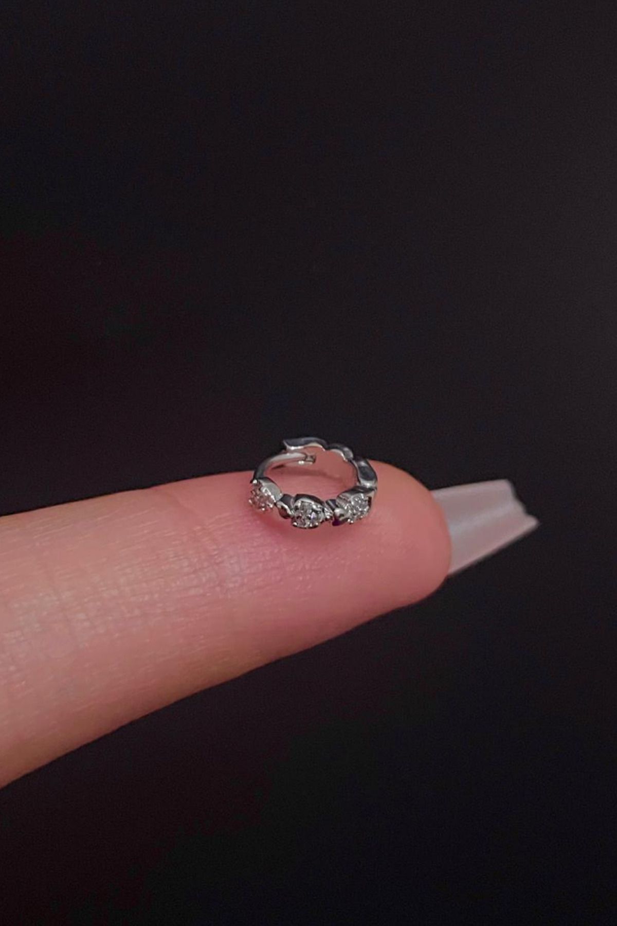 Kadın Kalp Figürlü  Zirkon Taşlı Tragus Helix Kıkırdak Halka Çelik Piercing