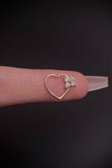 Kadın Kalp Figürlü Çiçek Zirkon Taşlı Daith ve Kıkırdak Halka Çelik Piercing