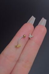 Kadın Kelebek Figürlü Zirkon Taşlı Rook Ve Kaş Çelik Piercing