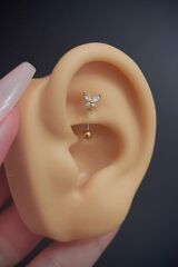 Kadın Kelebek Figürlü Zirkon Taşlı Rook Ve Kaş Çelik Piercing
