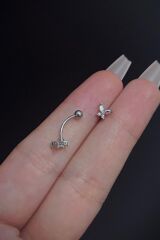 Kadın Kelebek Figürlü Hologram Taşlı Rook Ve Kaş Çelik Piercing