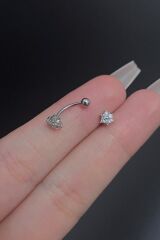 Kadın Çiçek Figürlü Zirkon Taşlı Rook Ve Kaş Çelik Piercing