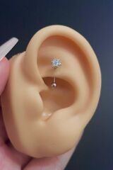 Kadın Çiçek Figürlü Zirkon Taşlı Rook Ve Kaş Çelik Piercing