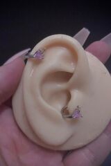 Kadın Kalp Figürlü Mor Taşlı Tragus Helix Kıkırdak Çelik Halka Piercing