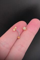 Kadın Yıldız Figürlü Zirkon Taşlı Rook ve Kaş Çelik Piercing