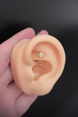 Kadın Yıldız Figürlü Zirkon Taşlı Rook ve Kaş Çelik Piercing