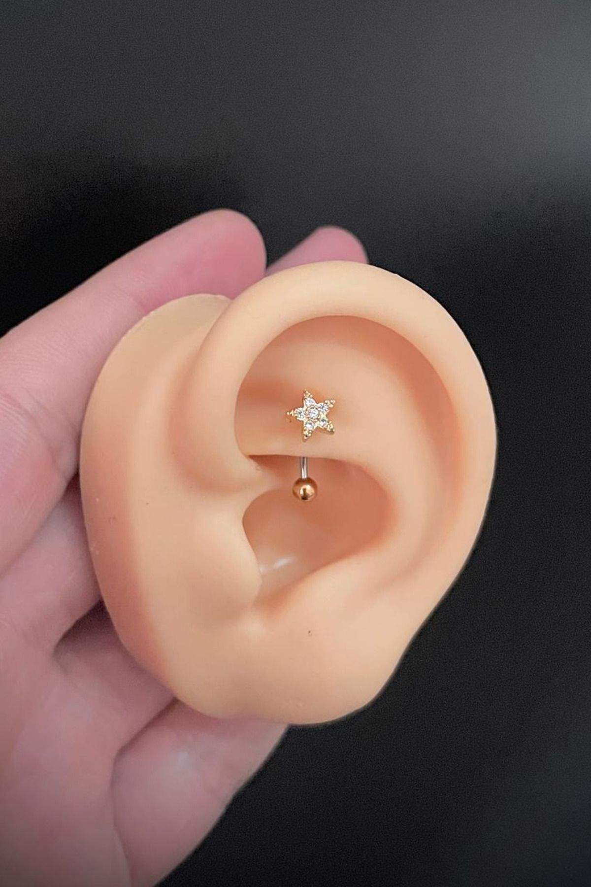 Kadın Yıldız Figürlü Zirkon Taşlı Rook ve Kaş Çelik Piercing