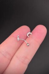 Kadın Ay Figürlü Zirkon Taşlı Rook ve Kaş Kıkırdak Çelik Piercing