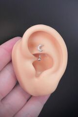 Kadın Ay Figürlü Zirkon Taşlı Rook ve Kaş Kıkırdak Çelik Piercing
