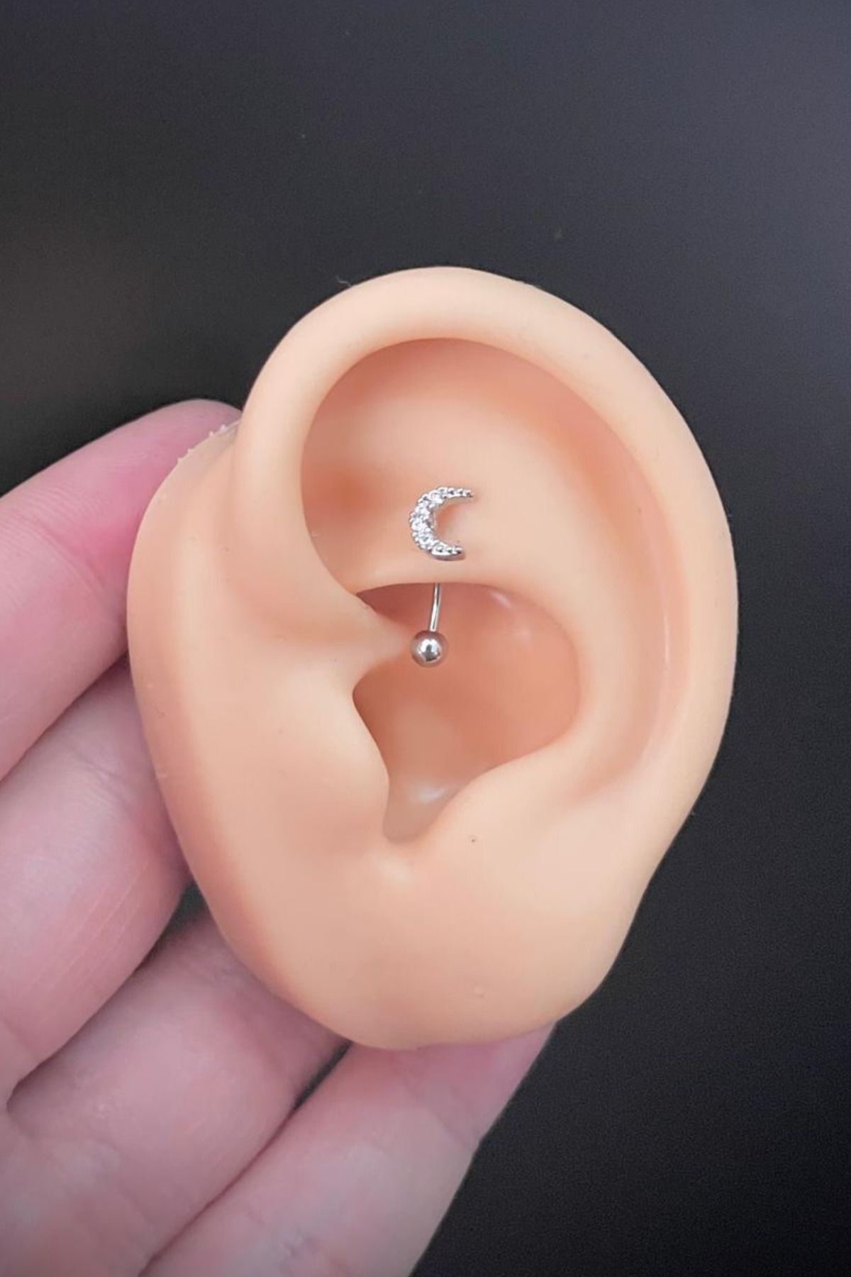 Kadın Ay Figürlü Zirkon Taşlı Rook ve Kaş Kıkırdak Çelik Piercing