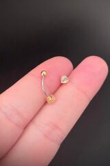 Kadın Kalp Figürlü Zirkon Taşlı Rook ve Kaş Çelik Piercing
