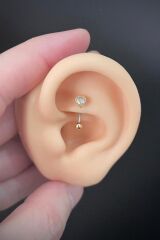 Kadın Kalp Figürlü Zirkon Taşlı Rook ve Kaş Çelik Piercing