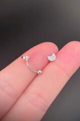 Kadın Ay Figürlü Zirkon Taşlı Rook ve Kaş Çelik Piercing