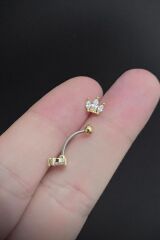 Kadın Taç Figürlü Zirkon Taşlı Rook ve Kaş Çelik Piercing