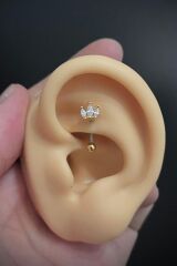Kadın Taç Figürlü Zirkon Taşlı Rook ve Kaş Çelik Piercing