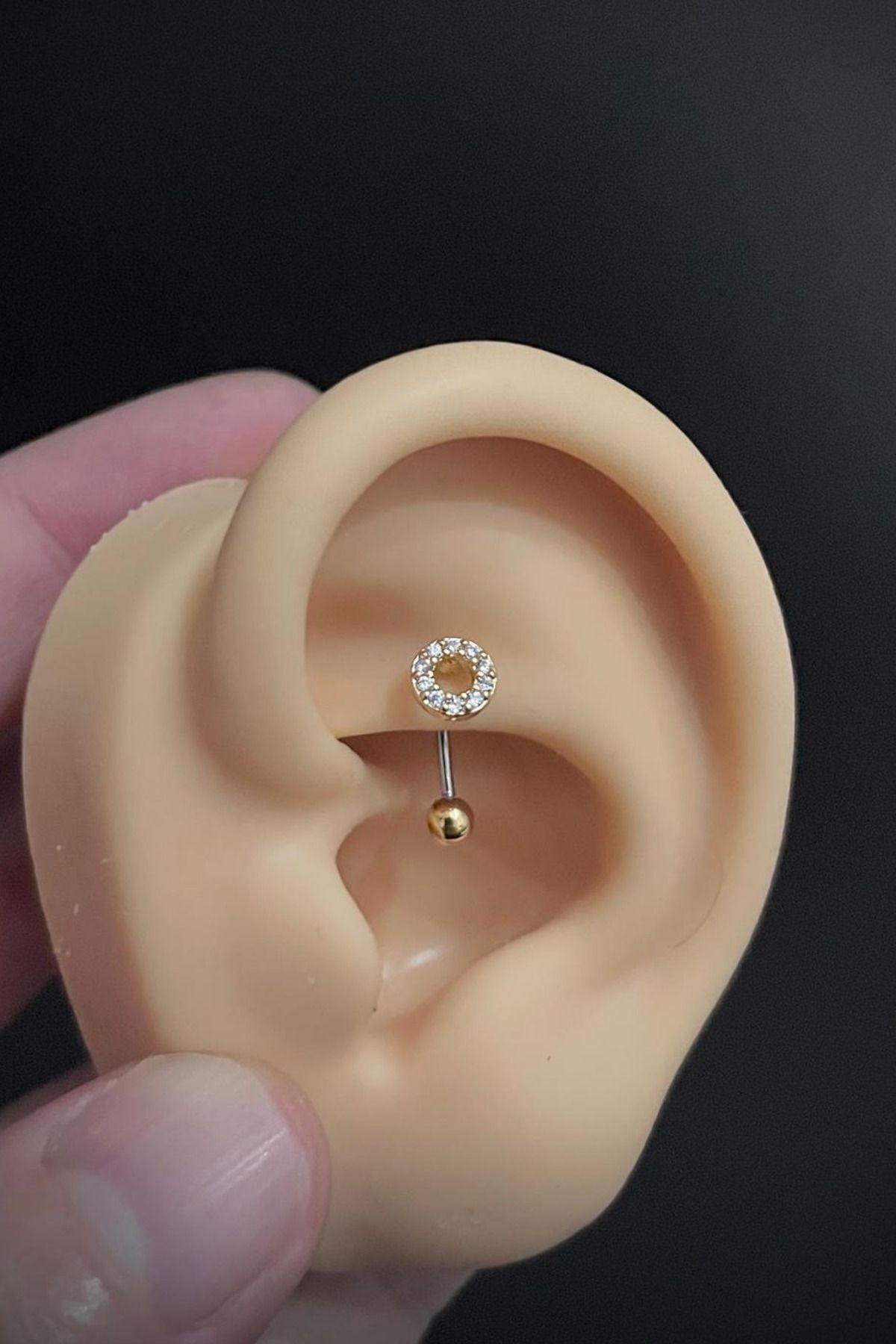 Kadın Daire Figürlü Zirkon Taşlı Rook ve Kaş Çelik Piercing