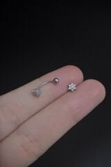Kadın Çiçek Figürlü Zirkon Taşlı Rook ve Kaş Çelik Piercing